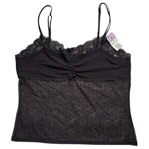 Vassarette Black Mesh Sheer Rosette Cami Camisole XL Extra Large
